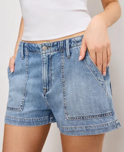 Good American Womens Drawstring Patch-pockets Denim-blend Shorts Indigo786