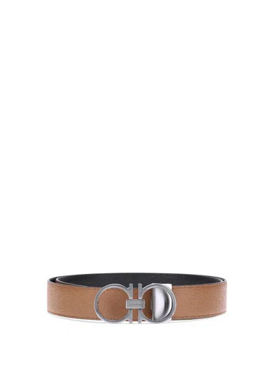Ferragamo Gancini Reversible Belt In Brown
