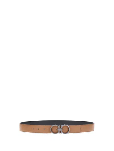 Ferragamo Gancini Reversible Belt In Brown
