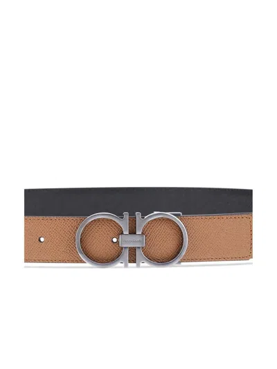 Ferragamo Gancini Reversible Belt In Brown