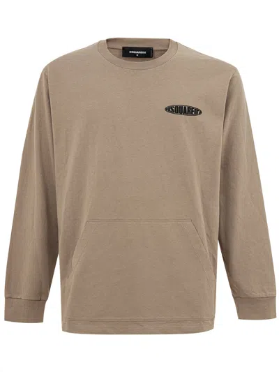 Dsquared2 Logo-print Kangaroo-pocket T-shirt In Brown