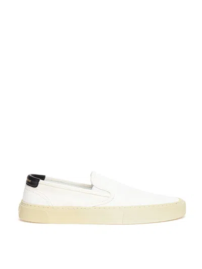 Saint Laurent Slip On In White Canvas  In White