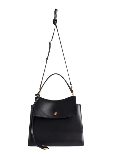 Balenciaga 'nano' Black Medium Handbag With Adjustable And Removable Shoulder Strap And Embossed Log