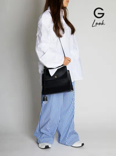 Balenciaga 'nano' Black Medium Handbag With Adjustable And Removable Shoulder Strap And Embossed Log