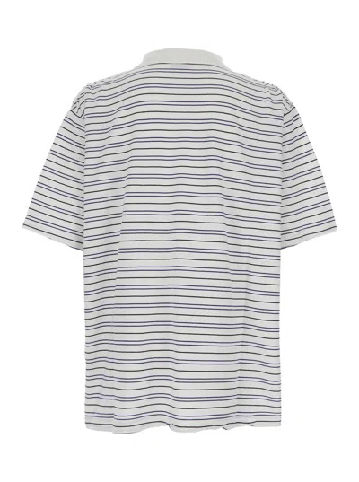 Balenciaga White Polo Shirt With Logo Embroidery On The Front And All-over Striped Motif In Cotton M
