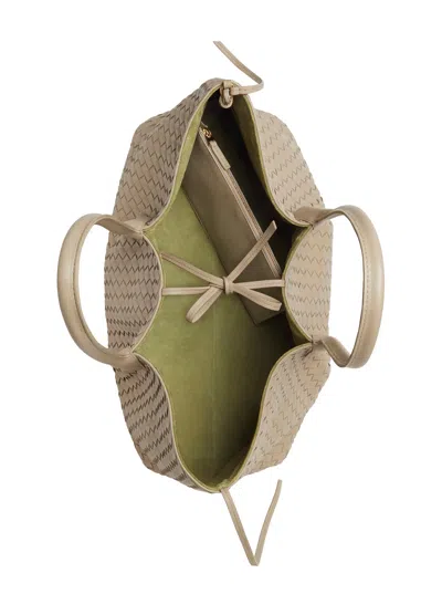 Bottega Veneta 'pinacoteca' Beige Reversible Shoulder Bag With Two Top Handles And Intrecciato Motif