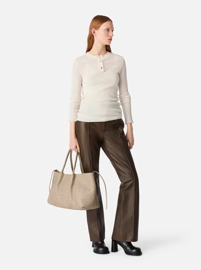 Bottega Veneta 'pinacoteca' Beige Reversible Shoulder Bag With Two Top Handles And Intrecciato Motif