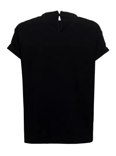 Brunello Cucinelli Short-sleeved T-shirt With Rolled Sleeves And Keyhole Detail In Black