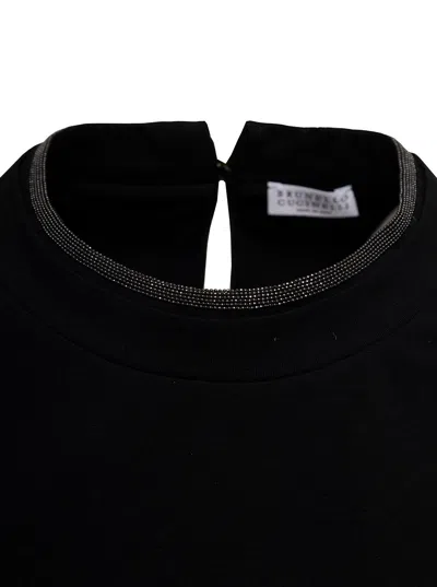 Brunello Cucinelli Short-sleeved T-shirt With Rolled Sleeves And Keyhole Detail In Black