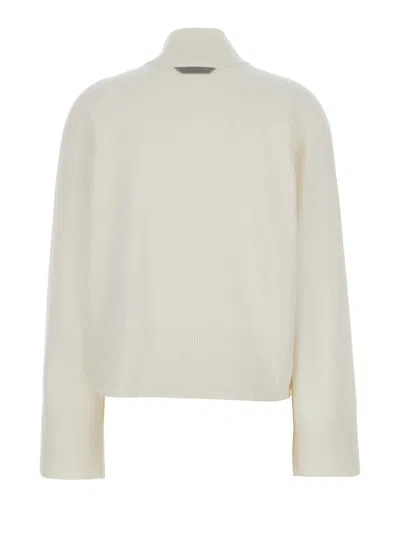 Brunello Cucinelli White Sweater With High Neck And Monil Detail On The Rear In Cashmere Woman