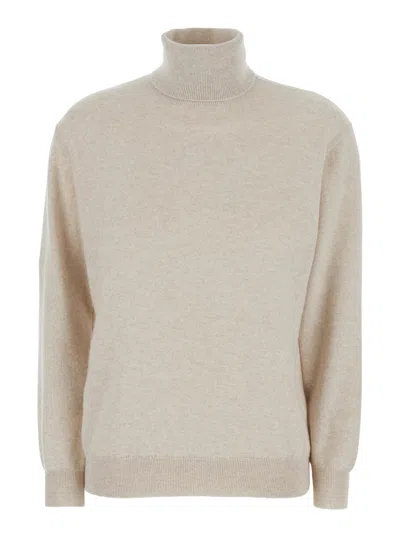 Brunello Cucinelli Beige Turtleneck Sweater In Cashmere Woman In Gray