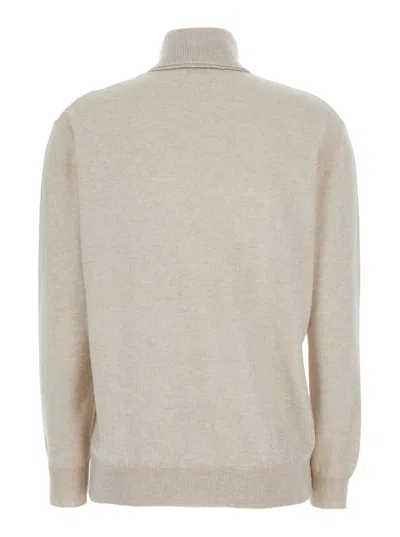 Brunello Cucinelli Beige Turtleneck Sweater In Cashmere Woman In Gray