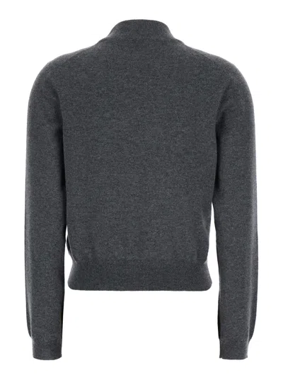 Brunello Cucinelli Grey Sweater With Mock Neck And Monil Detail On The Front In Cashmere Woman