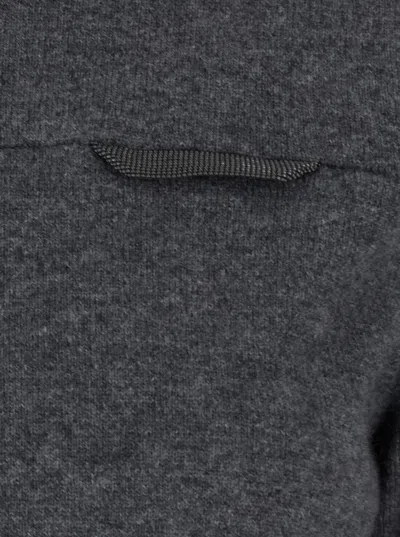 Brunello Cucinelli Grey Sweater With Mock Neck And Monil Detail On The Front In Cashmere Woman