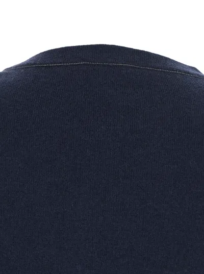 Brunello Cucinelli Blue Sweater With Round Neck In Cashmere Woman In Blue