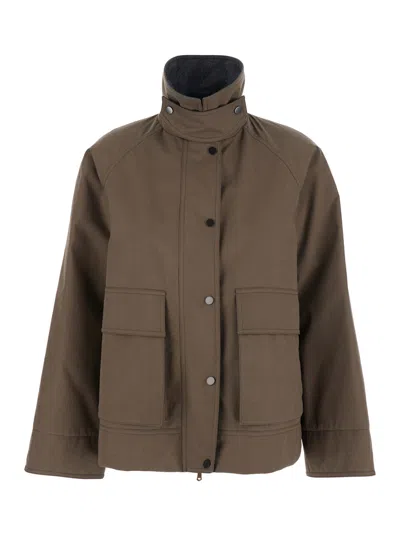 Brunello Cucinelli Grey Jacket With Classic Collar With Snap Buttons In Cotton Blend Woman
