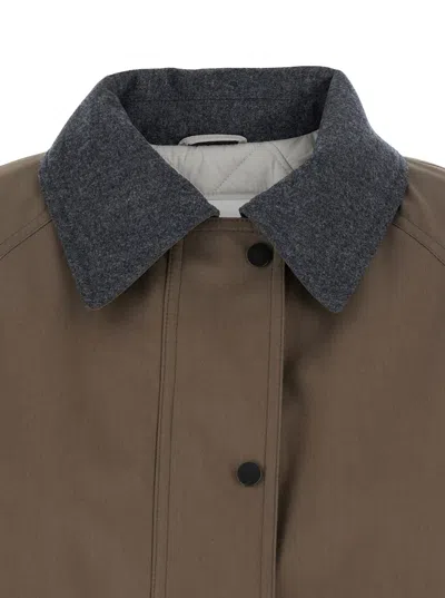 Brunello Cucinelli Grey Jacket With Classic Collar With Snap Buttons In Cotton Blend Woman