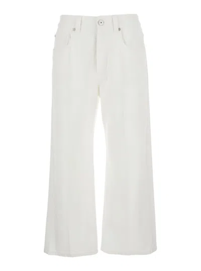 Brunello Cucinelli White Jeans With Wide Leg And Monil Detail On The Rear In Denim Woman