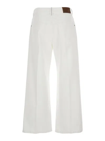 Brunello Cucinelli White Jeans With Wide Leg And Monil Detail On The Rear In Denim Woman