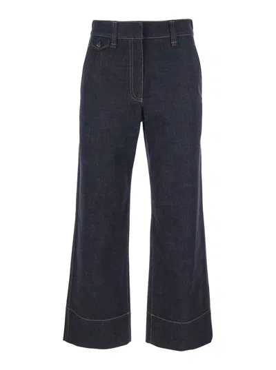 Brunello Cucinelli Blue Jeans With Wide Leg And Contrasting Stitching In Denim Woman