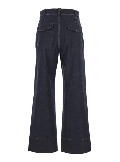 Brunello Cucinelli Blue Jeans With Wide Leg And Contrasting Stitching In Denim Woman