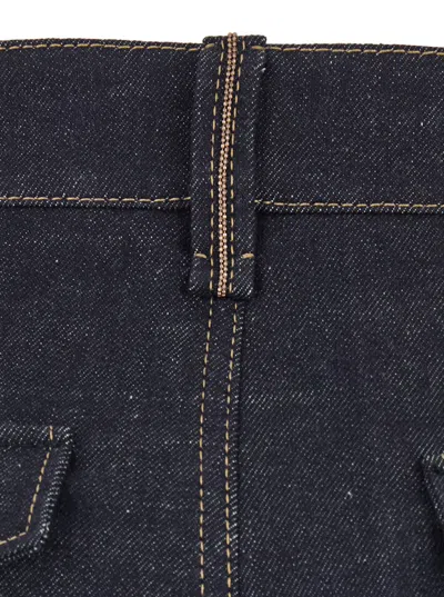 Brunello Cucinelli Blue Jeans With Wide Leg And Contrasting Stitching In Denim Woman