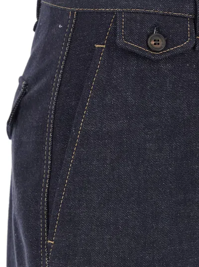 Brunello Cucinelli Blue Jeans With Wide Leg And Contrasting Stitching In Denim Woman