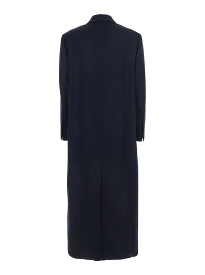 Brunello Cucinelli Blue Double-breasted Long Coat With Peak Revers
