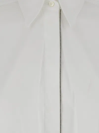 Brunello Cucinelli Oversized White Shirt With Monile Detail In Cotton Blend Woman