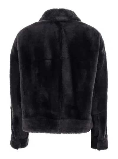 Brunello Cucinelli Grey Shearling Jacket With Two Front Welt Pockets With Zip In Fur Woman