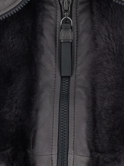 Brunello Cucinelli Grey Shearling Jacket With Two Front Welt Pockets With Zip In Fur Woman