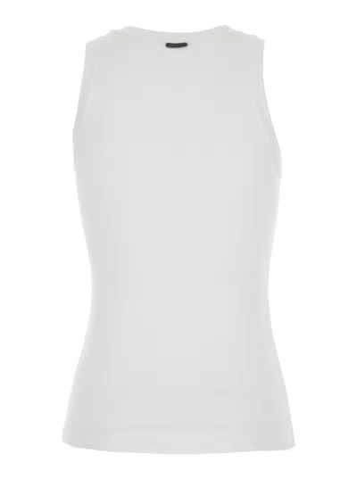 Brunello Cucinelli White Sleeveless Top With Round Neck And Monil Detail On The Rear In Cotton Stretch Woman