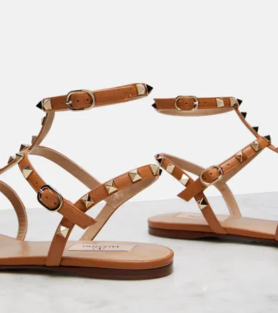 Valentino Garavani Valentino Rockstud Caged Leather Ankle Strap Sandal In Beige