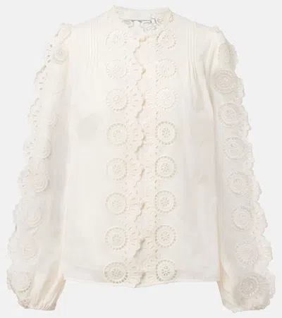 Zimmermann Lucky Embroidered Blouse In Ivory In White