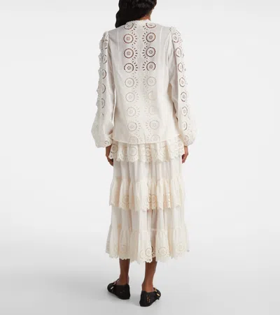 Zimmermann Lucky Embroidered Blouse In Ivory In White