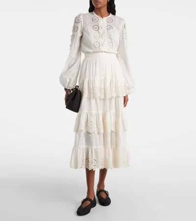 Zimmermann Lucky Embroidered Blouse In Ivory In White