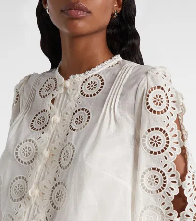 Zimmermann Lucky Embroidered Blouse In Ivory In White