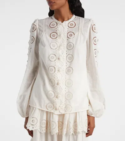 Zimmermann Lucky Embroidered Blouse In Ivory In White