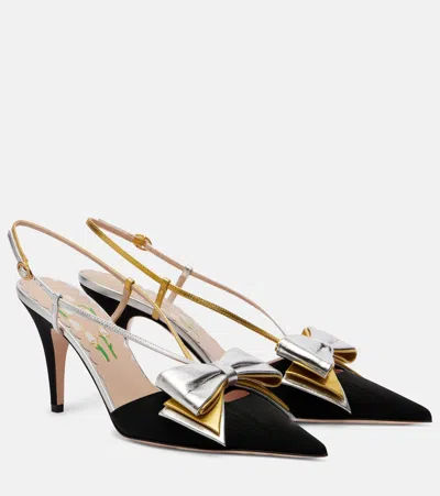 Valentino Garavani Slingback Bowow Pumps Black With Bow In Multi