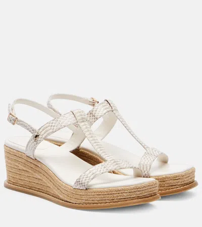 Jimmy Choo Theia 60 Snake-printed Leather Wedge Sandals In Gray