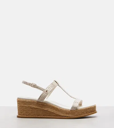 Jimmy Choo Theia 60 Snake-printed Leather Wedge Sandals In Gray