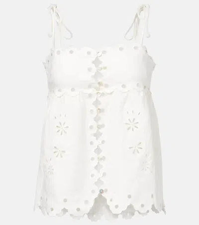 Farm Rio Off-white Flowers Richelieu Euroflax Premium Linen Blouse