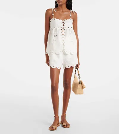 Farm Rio Off-white Flowers Richelieu Euroflax Premium Linen Blouse