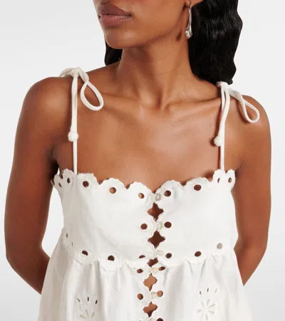 Farm Rio Off-white Flowers Richelieu Euroflax Premium Linen Blouse