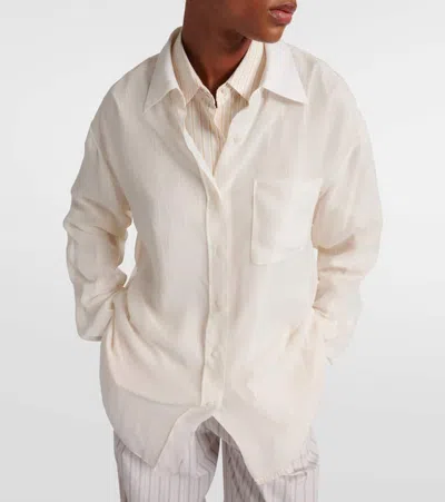 The Row Nesson Oversized Striped Cupro Shirt In White