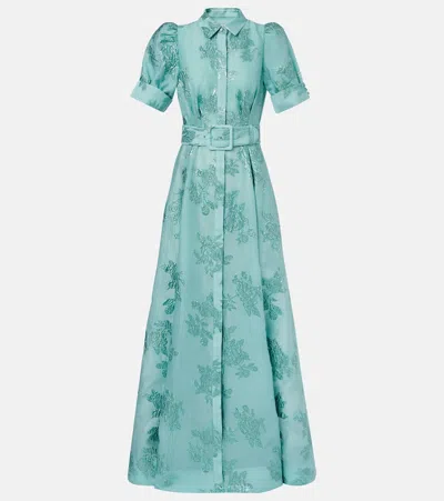 Rebecca Vallance Benette Belted Brocade Shirt Dress In Green