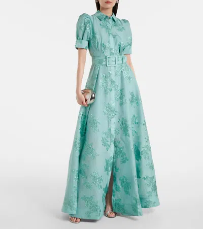 Rebecca Vallance Benette Belted Brocade Shirt Dress In Green