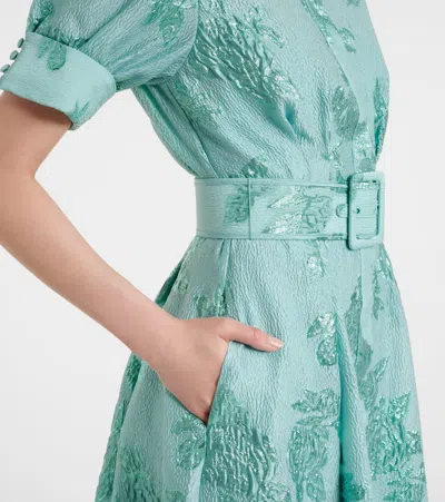 Rebecca Vallance Benette Belted Brocade Shirt Dress In Green