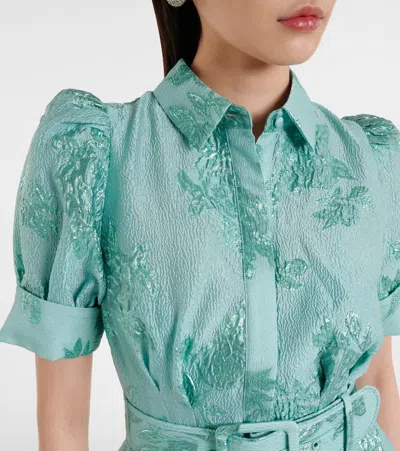 Rebecca Vallance Benette Belted Brocade Shirt Dress In Green