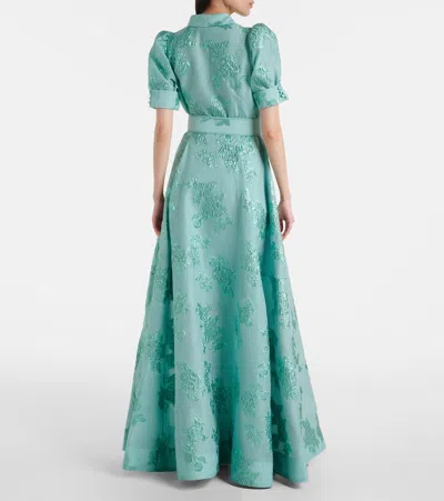 Rebecca Vallance Benette Belted Brocade Shirt Dress In Green